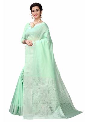 Light green woven south silk saree with blouse 2