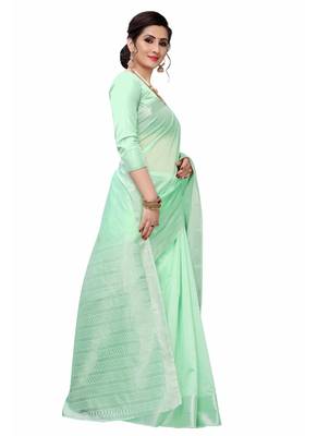 Light green woven south silk saree with blouse 3