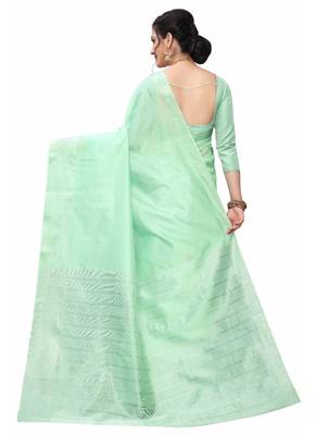 Light green woven south silk saree with blouse 4