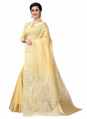 Yellow woven south silk saree with blouse 2