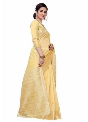 Yellow woven south silk saree with blouse 3