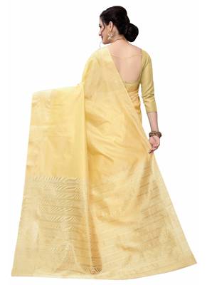 Yellow woven south silk saree with blouse 4