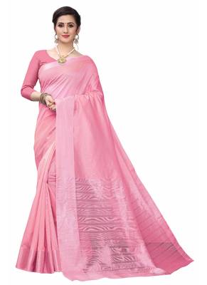 Pink woven south silk saree with blouse 1