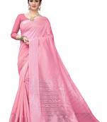 Pink woven south silk saree with blouse