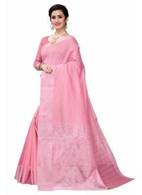 Pink woven south silk saree with blouse 2