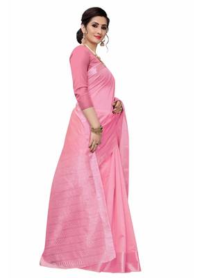 Pink woven south silk saree with blouse 3