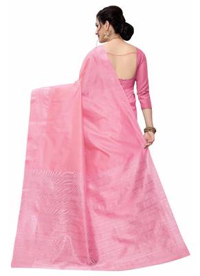 Pink woven south silk saree with blouse 4