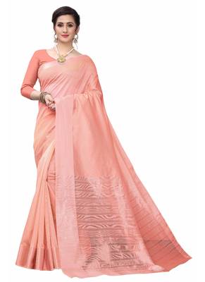Peach woven south silk saree with blouse 1