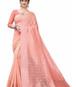 Peach woven south silk saree with blouse