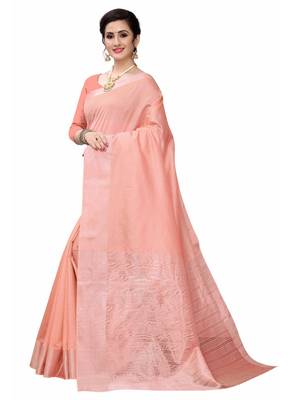 Peach woven south silk saree with blouse 2