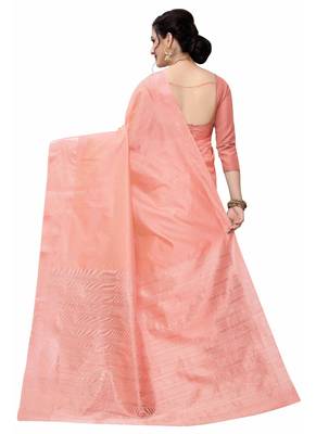 Peach woven south silk saree with blouse 3