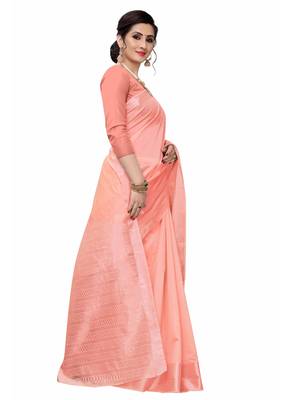 Peach woven south silk saree with blouse 4