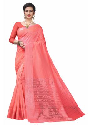 Red woven south silk saree with blouse 1