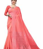 Red woven south silk saree with blouse