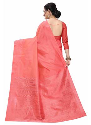 Red woven south silk saree with blouse 3