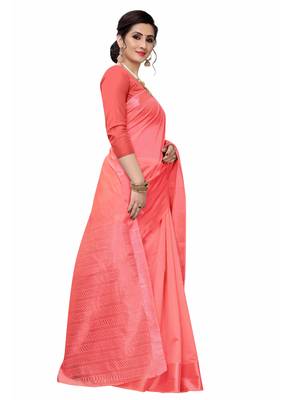 Red woven south silk saree with blouse 4