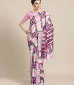 Pink printed silk blend saree with blouse