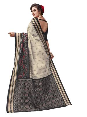 White printed art silk saree with blouse 2