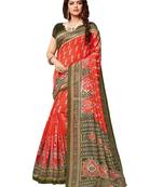 Orange printed art silk saree with blouse