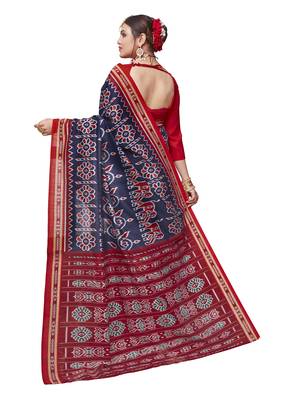 Blue printed art silk saree with blouse 2
