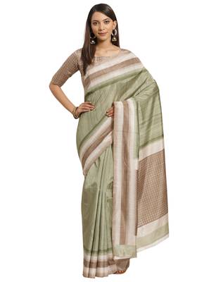 Green printed bhagalpuri saree with blouse 1