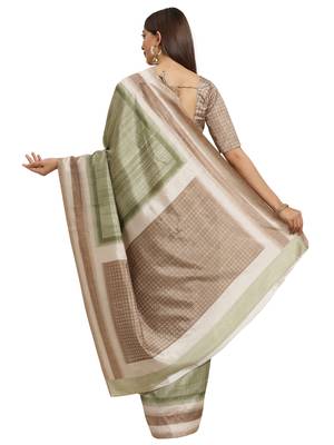 Green printed bhagalpuri saree with blouse 2