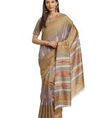 Beige printed bhagalpuri saree with blouse