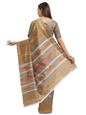 Beige printed bhagalpuri saree with blouse 2