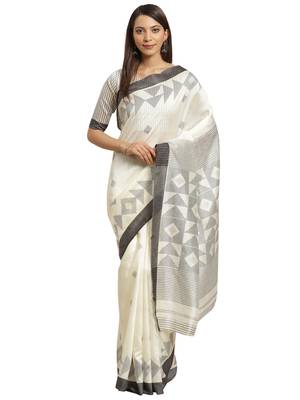 Cream printed bhagalpuri saree with blouse 1