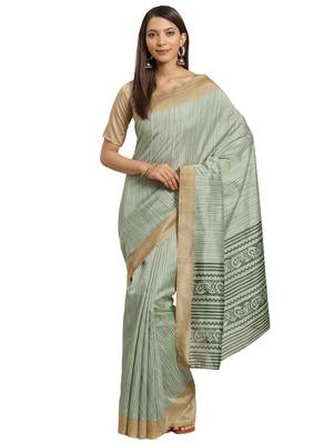 Green printed bhagalpuri saree with blouse 1