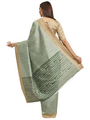 Green printed bhagalpuri saree with blouse 2