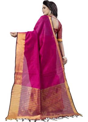 Pink woven south silk saree with blouse 4