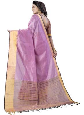 Light pink woven south silk saree with blouse 3