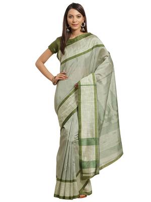 Green printed bhagalpuri saree with blouse 1