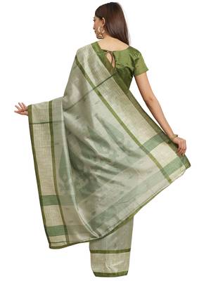 Green printed bhagalpuri saree with blouse 2
