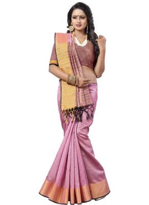 Light pink woven south silk saree with blouse 4