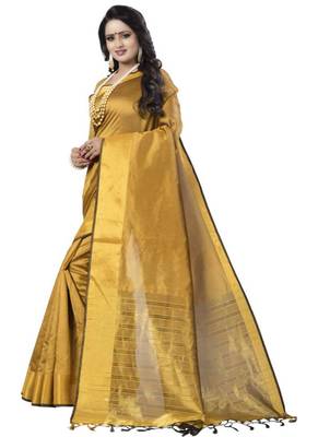 Mustard woven south silk saree with blouse 3