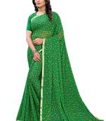 Green printed chiffon saree with blouse