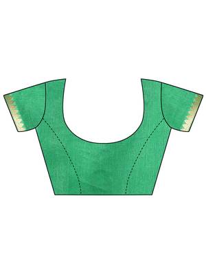 Green printed chiffon saree with blouse 4
