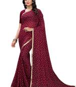 Maroon printed chiffon saree with blouse