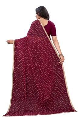 Maroon printed chiffon saree with blouse 2
