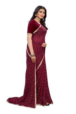 Maroon printed chiffon saree with blouse 4