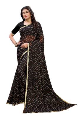 Black printed chiffon saree with blouse 1