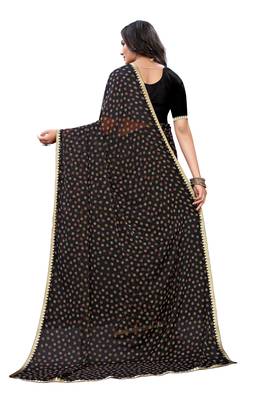 Black printed chiffon saree with blouse 2