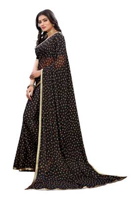 Black printed chiffon saree with blouse 3