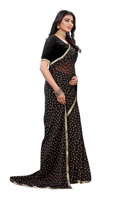 Black printed chiffon saree with blouse 4