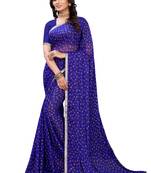 Blue printed chiffon saree with blouse