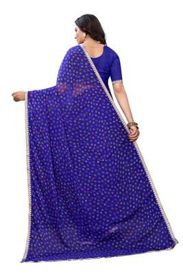 Blue printed chiffon saree with blouse 2