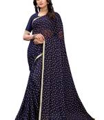 Navy blue printed chiffon saree with blouse