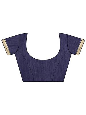 Navy blue printed chiffon saree with blouse 5